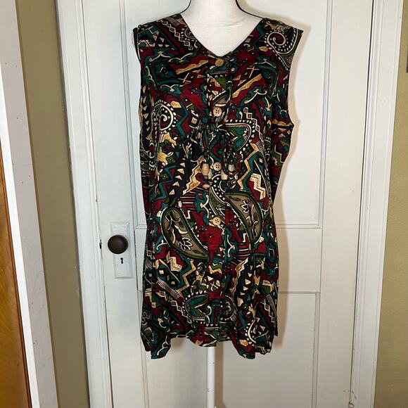 Red Green Cream Sleeveless Button Up Blouse Size Large - Picture 1 of 8